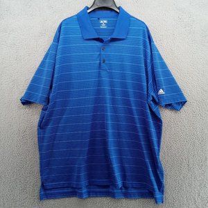 Adidas Shirt Mens 2XL Blue Striped Polo‎ Golf Performance Outdoors Cooling